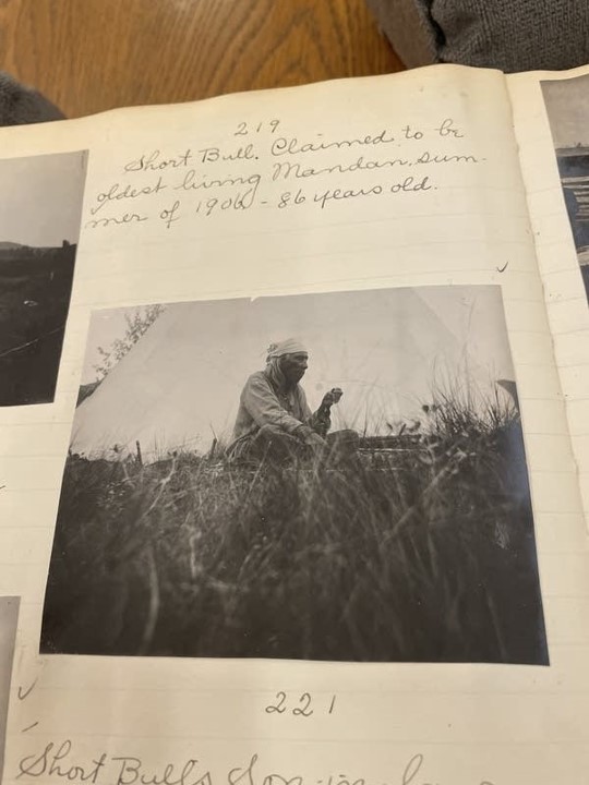Dr. Twyla Baker’s great-grandfather, Short Bull, with notation of his claim to being the oldest living Mandan at 86 years old in the summer of 1906.Courtesy of Twyla Baker